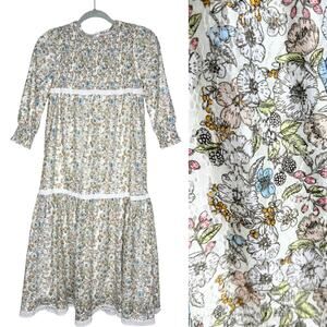 Udel New York Long Sleeve Crochet Floral Smocked Midi Dress XXS Cottagecore